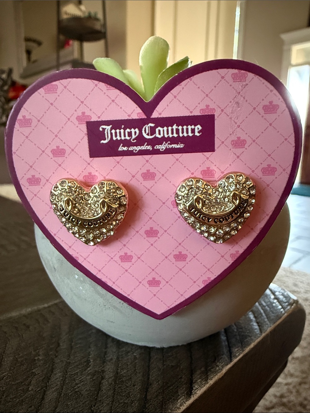 Juicy Couture Gold Pave Heart Smile Stud Earrings - New!!